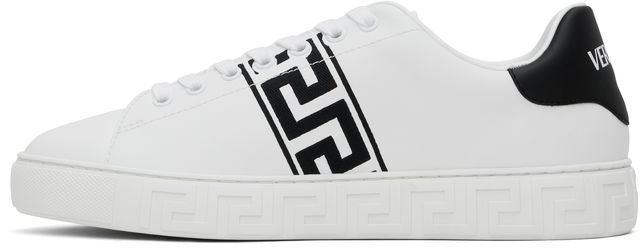 White Embroidered Greca Sneakers