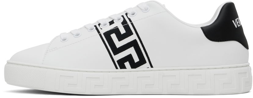 Кецове и обувки Versace White Embroidered Greca Sneakers Бяло | 1014460_1A00776