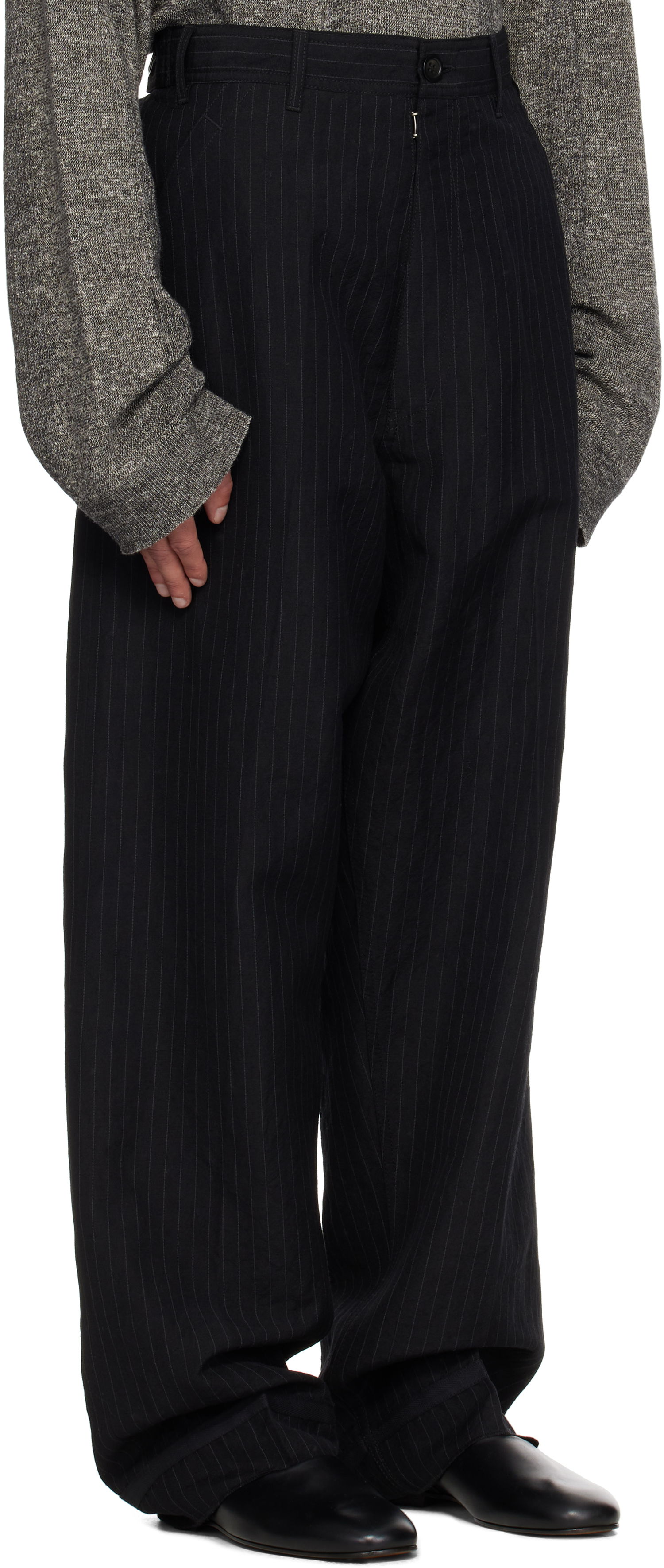 Панталони Maison Margiela Maison Margiela Pinstripe Linen & Wool Wide-Leg Trousers Черно | S50KA0678 M35447, 1