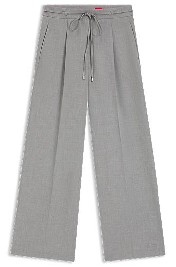 Панталони BOSS Regular-fit wide-leg trousers with drawstring waist in melange stretch fabric Сиво | 50555897, 0