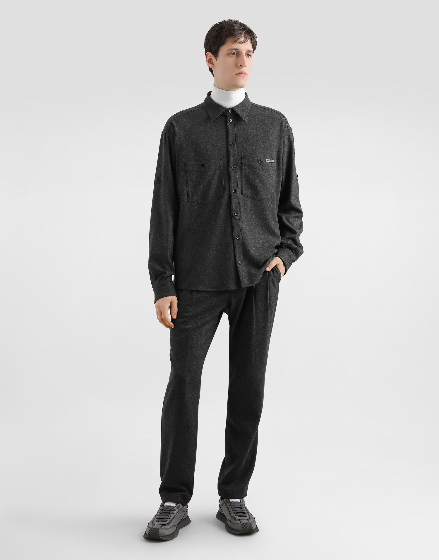 Риза Dolce & Gabbana Dolce & Gabbana Melange Wool Mat Shirt Сиво | G5NI3TFURNCN0141, 1