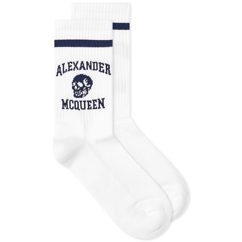 Чорапи Alexander McQueen Varsity Skull Logo Socks Бяло | 7582954102Q-9038