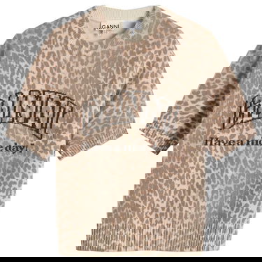 Тениска GANNI GANNI Graphic Wool Mix Printed T-Shirt, Size Large Бежово | K2500-943, 0