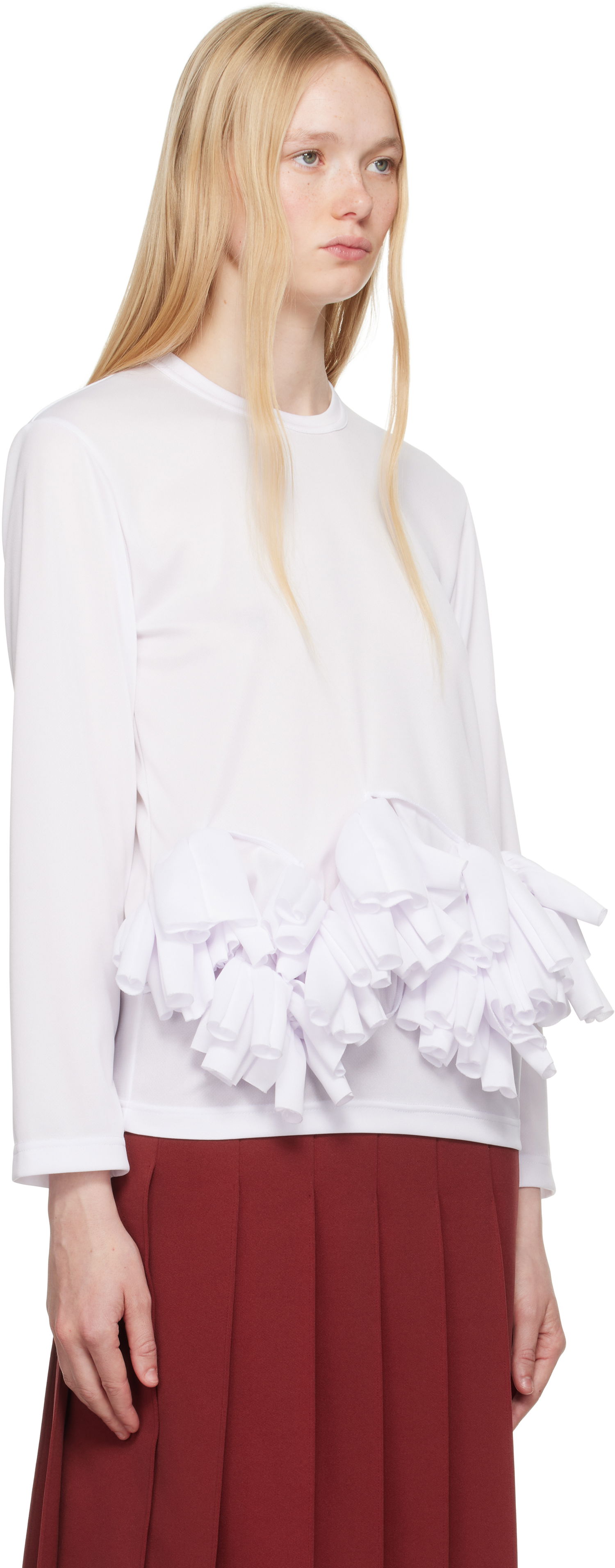 Тениска Comme des Garçons Comme des Garçons Ruffle Detail Long Sleeve T-Shirt Бяло | RO-T002-S25, 1