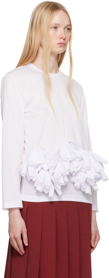 Тениска Comme des Garçons Comme des Garçons Ruffle Detail Long Sleeve T-Shirt Бяло | RO-T002-S25, 1