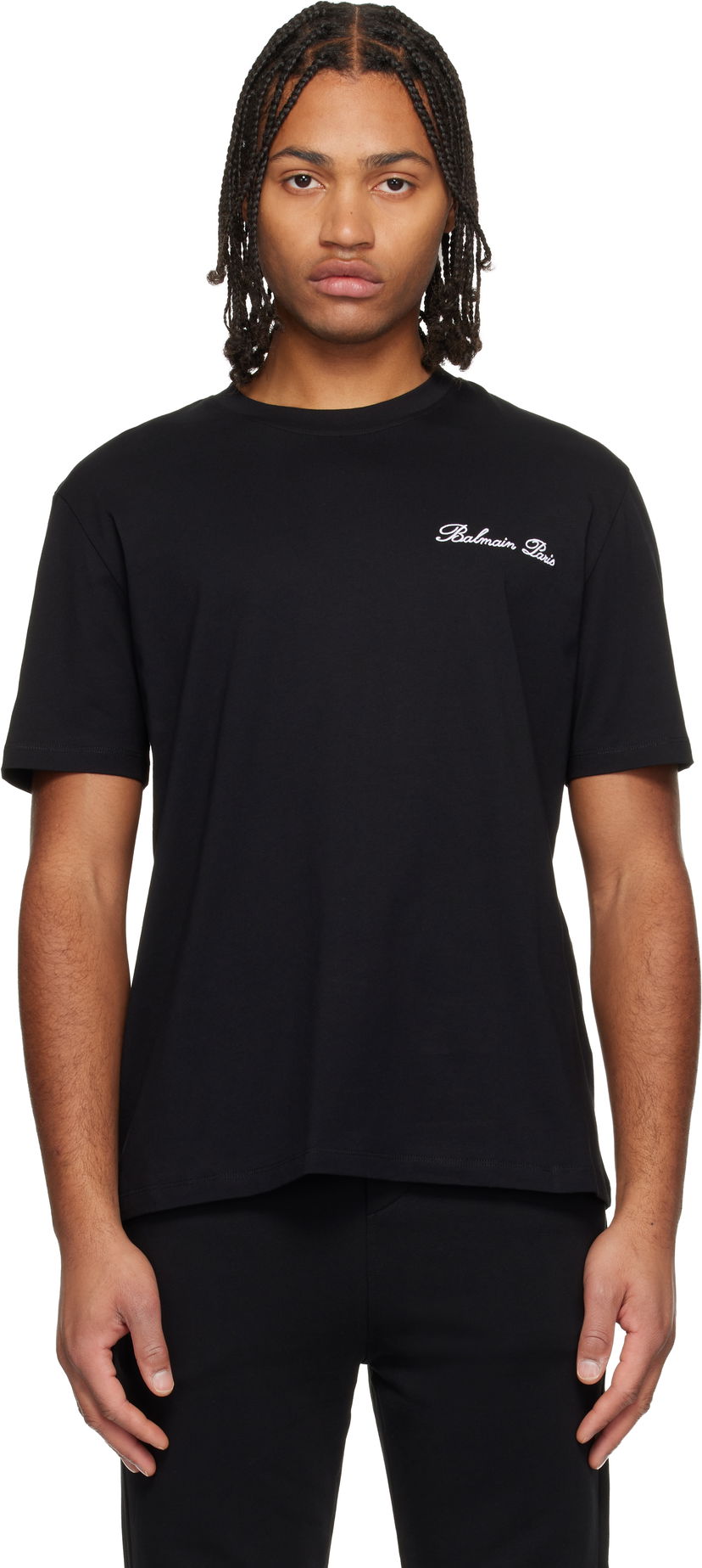 Тениска Balmain Embroidered Balmain Paris Signature T-shirt Черно | FH1EG000BC68