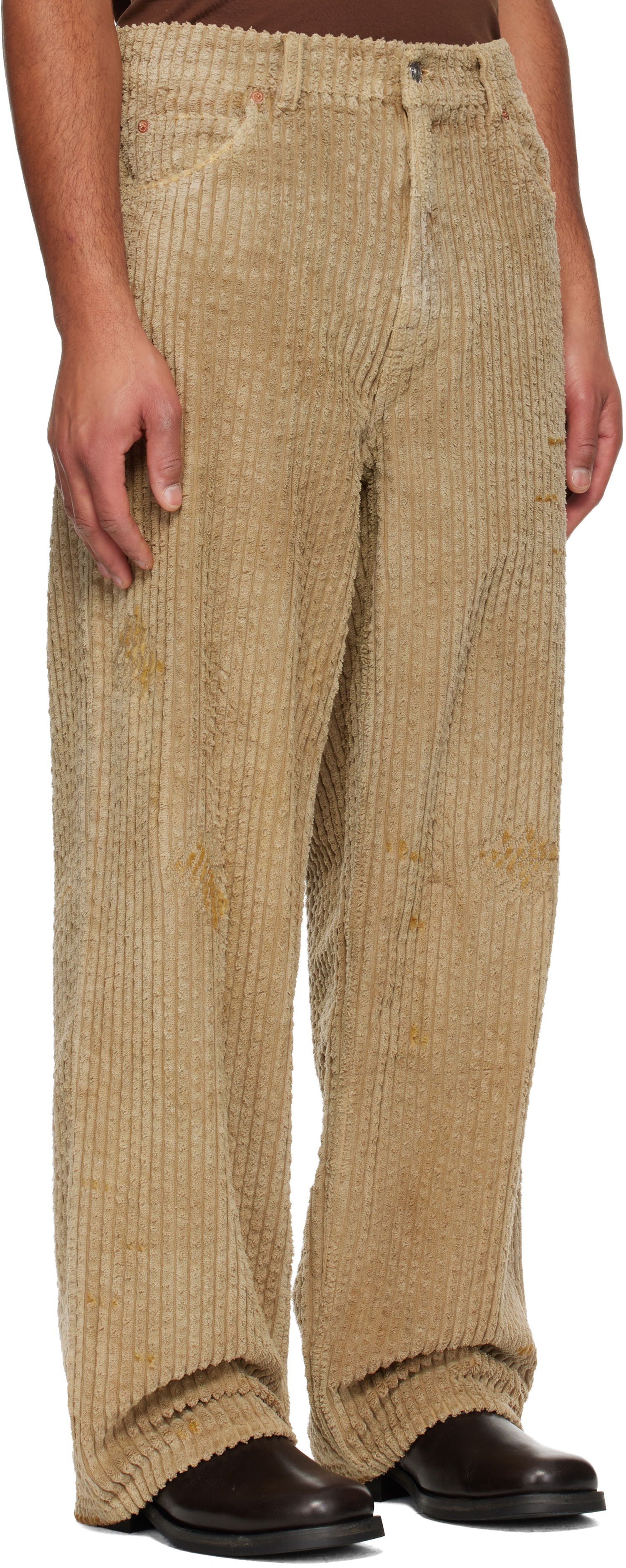 Панталони OUR LEGACY Vast Cut Distressed Corduroy Trousers Бежово | M4255VT, 1