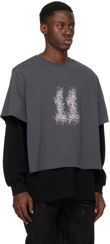 Тениска We11done We11done Layered Long Sleeve Graphic T-Shirt Сиво | WD-TT1-24-850-U-GY, 1