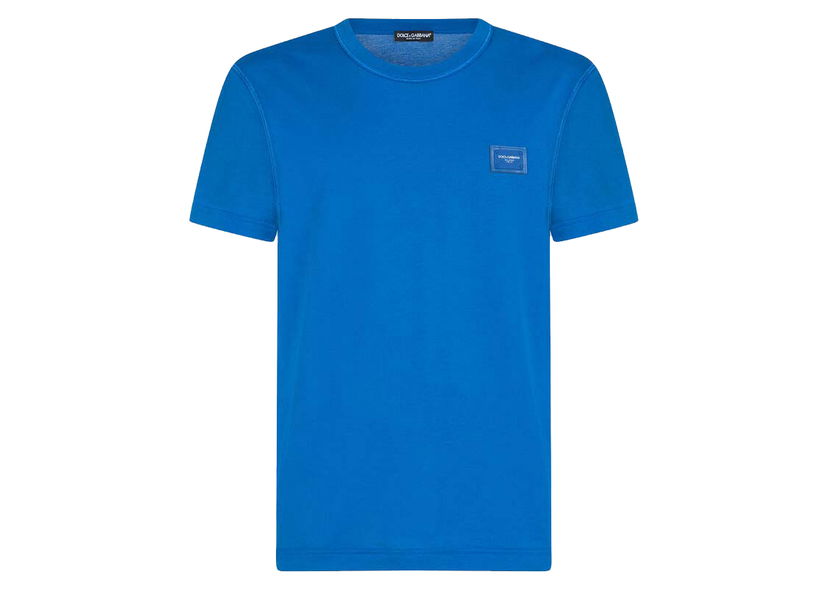 Тениска Dolce & Gabbana Cotton Logoed Plaque T-shirt Turquois Синьо | G8KJ9TFU7EQB0322