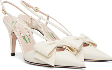 Кецове и обувки Valentino Bowow Pointed-Toe Bow Slingback Kidskin Heels Бяло | 7W2S0MX5DDT, 3