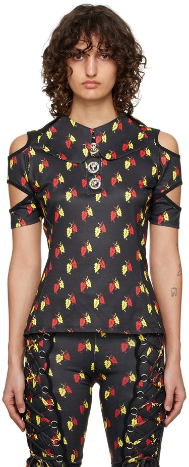 Поло тениска Chopova Lowena Leaf Print Cut-Out Polo Черно | 2162, 0