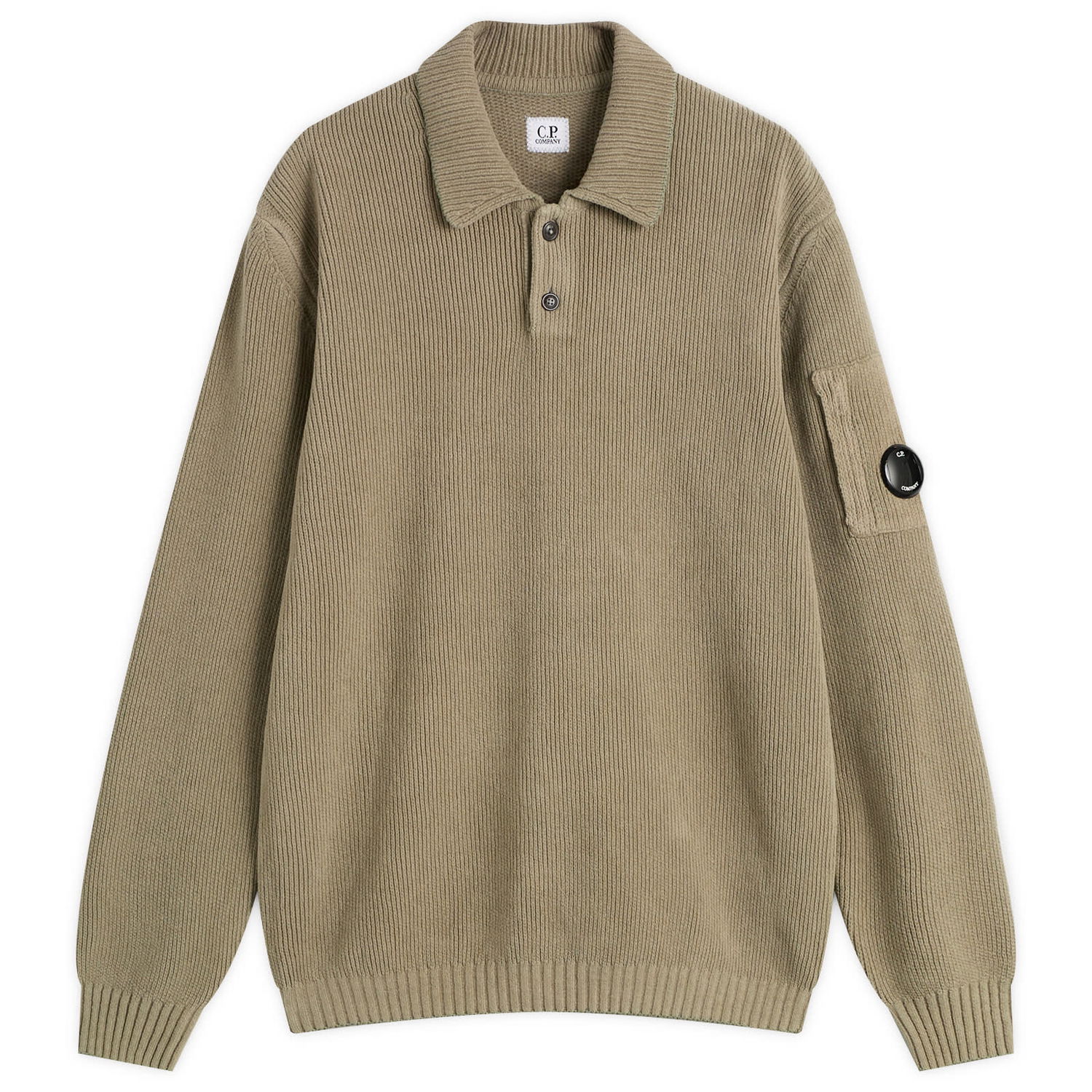 Поло тениска C.P. Company C.P. Company Men's Chenille Ribbed Knit Polo Shirt Зелено | 19CMKN021A-005558G-356, 1