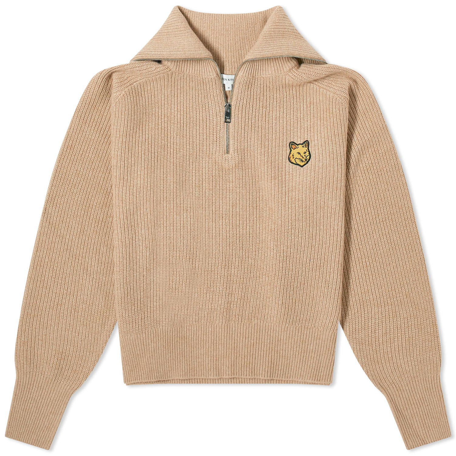 Пуловер MAISON KITSUNÉ Tonal Fox Head Patch Half Zip Crewneck Бежово | LW00809KT1093-H251, 0