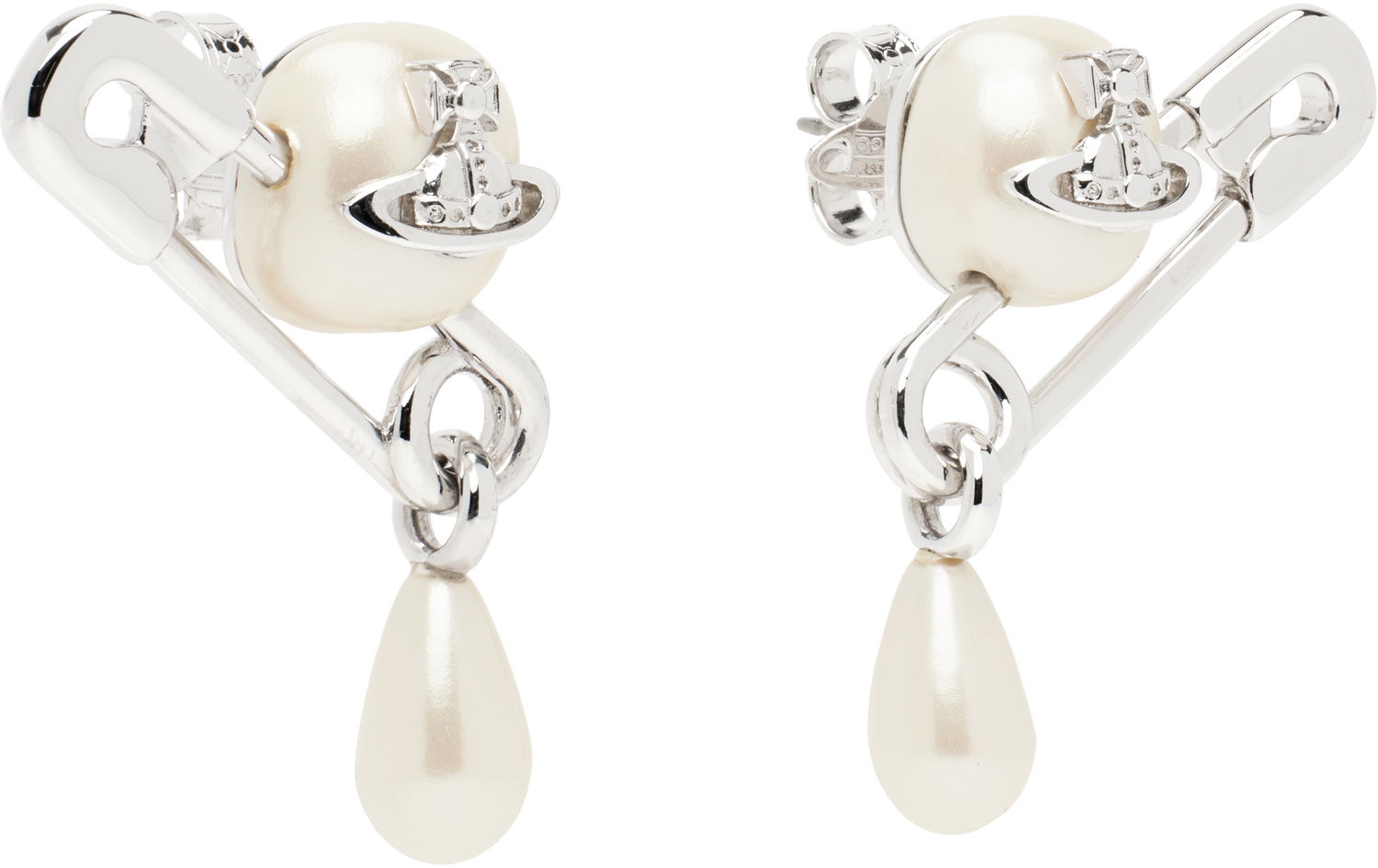 Обеци Vivienne Westwood Vivienne Westwood Claude Pearl Drop Safety Pin Earrings Бяло | 62010363-02P103-, 1