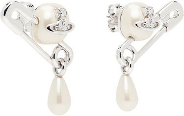 Обеци Vivienne Westwood Vivienne Westwood Claude Pearl Drop Safety Pin Earrings Бяло | 62010363-02P103-, 1