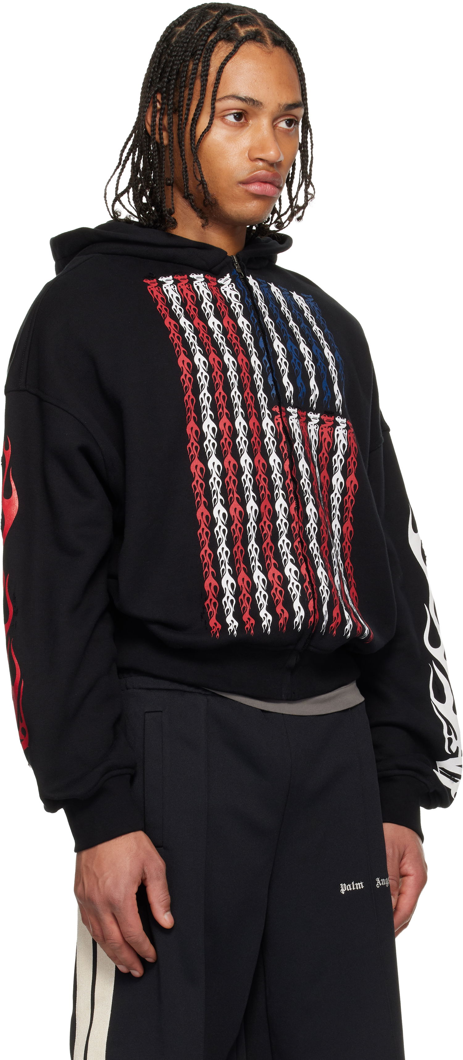 Суитчър Palm Angels Palm Angels Flames Flag Zip Hoodie Черно | PMBE02CF25FLE0011084, 1
