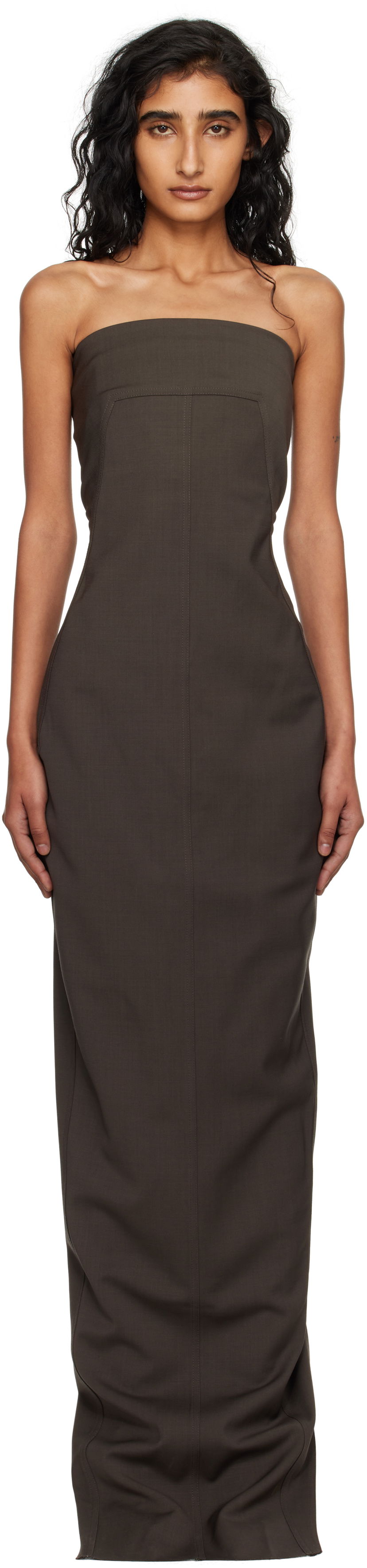 Pокля Rick Owens Rick Owens Concordians Bustier Maxi Dress Кафяво | RP02E4524 WST
