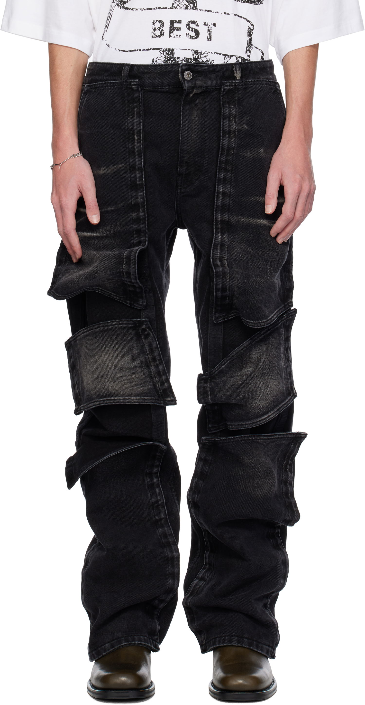 Карго панталони Y/PROJECT Velcro Multi Panel Jeans Черно | 207PA020, 0