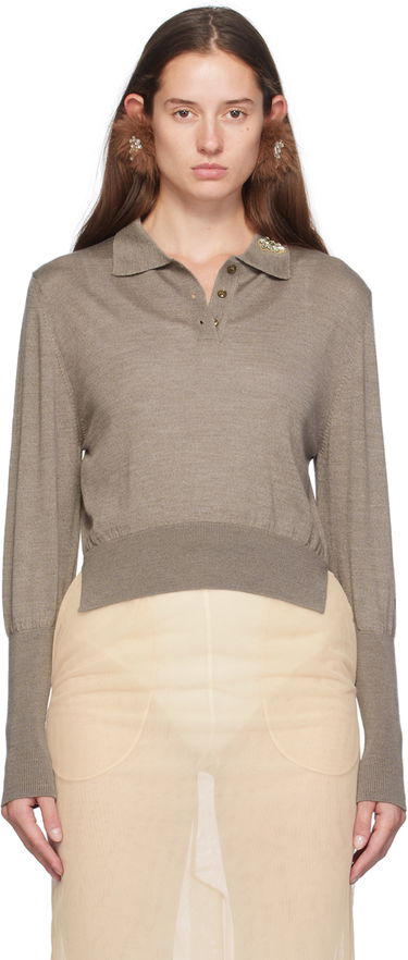 Поло тениска Simone Rocha Simone Rocha Merino Silk Knit Long Sleeve Polo Кафяво | KMK4B 0647, 0