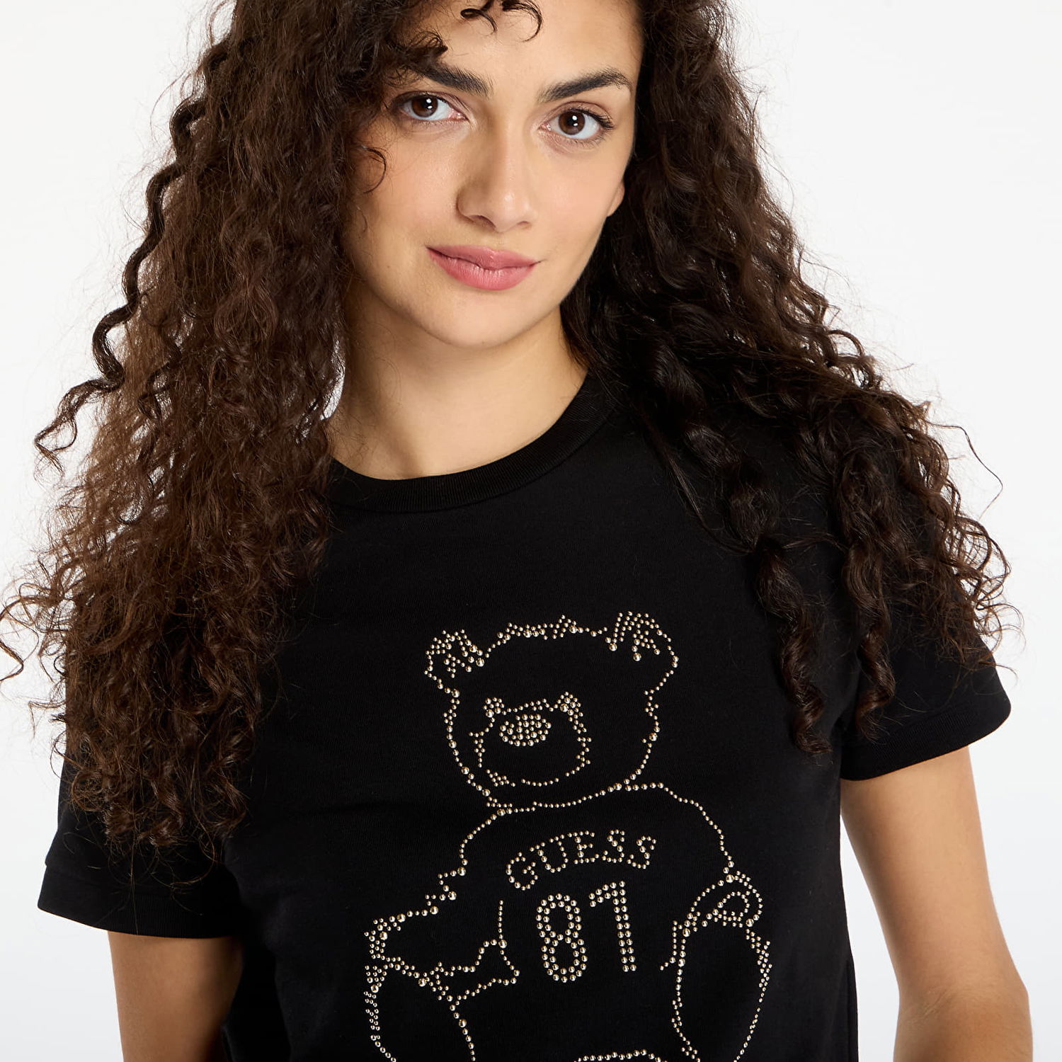 Тениска GUESS Short Sleeve Rhinestone Teddy Bear Unique Attitude T-Shirt Черно | V5BI16K8FQ4-JBLK, 1