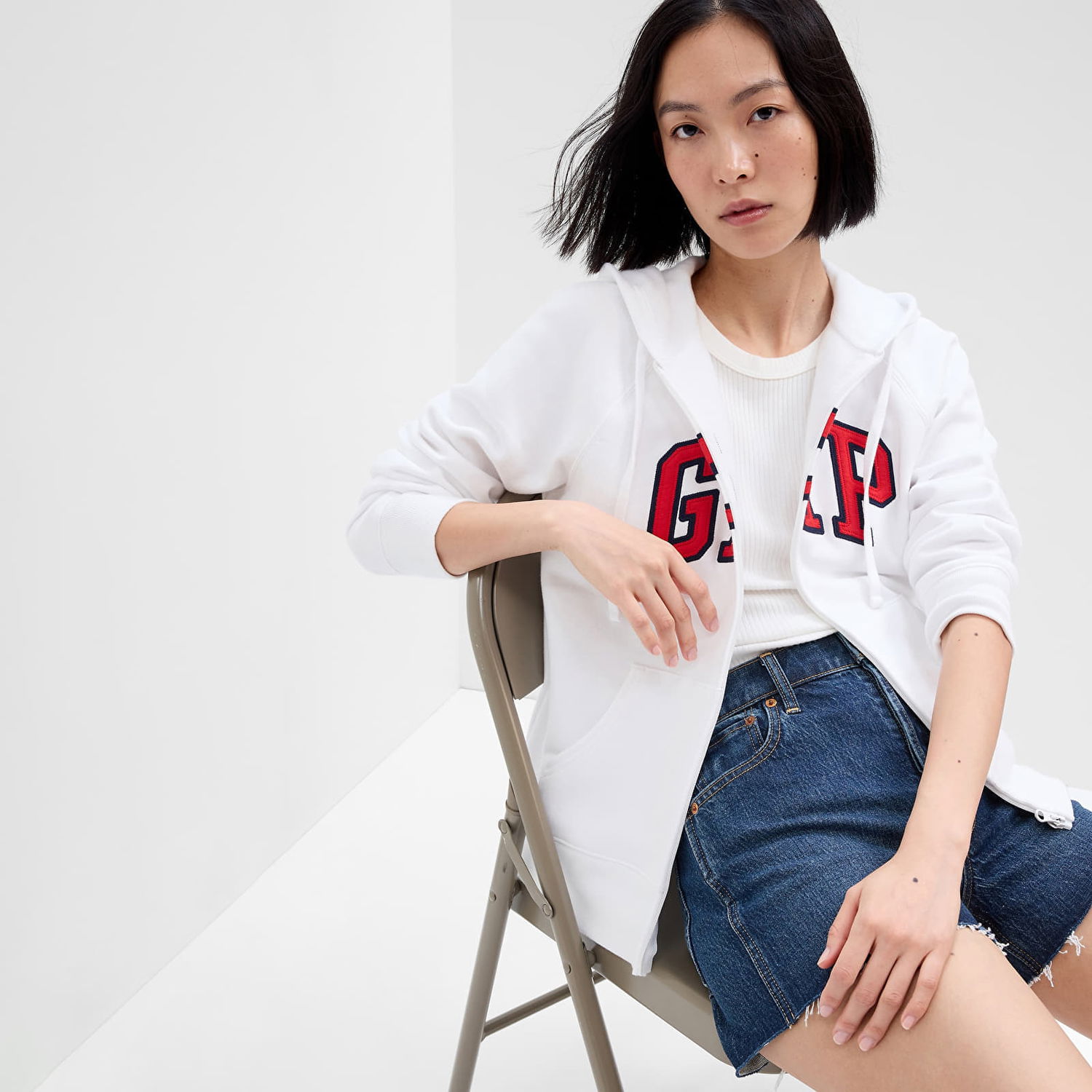 Суитчър GAP Fullzip Logo Hoodie Optic White Бяло | 463503-22, 0