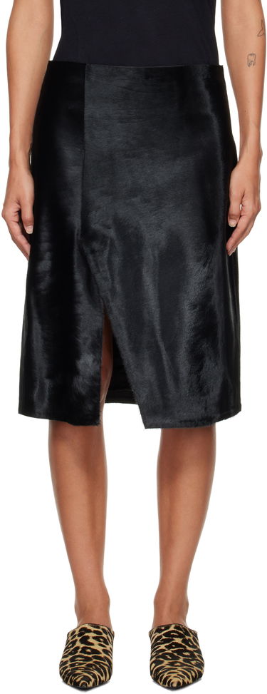 Пола Loulou de Saison Loulou de Saison Myra Asymmetrical Pony-Effect Leather Midi Skirt Черно | MYRA, 0