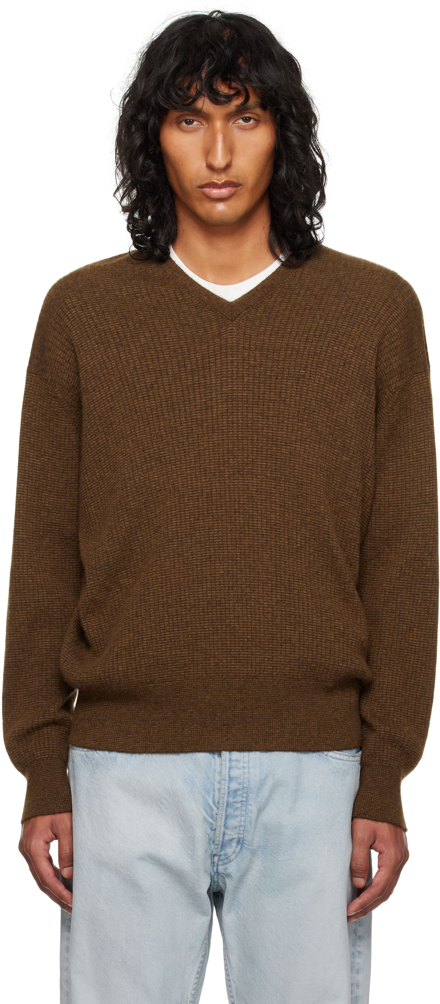 Пуловер The Row Knitted V-Neck Sweater Кафяво | 830-Y363, 0
