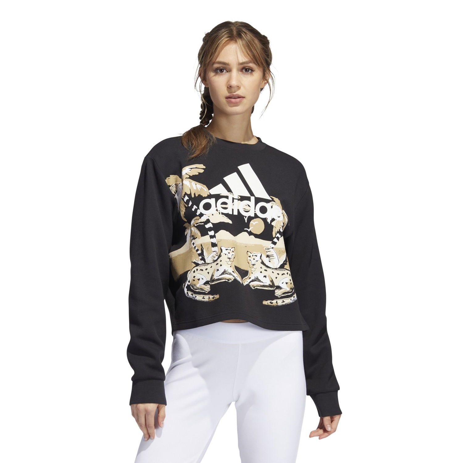 Суитчър adidas Performance Graphic Print Cropped Sweatshirt Черно | H57415, 0