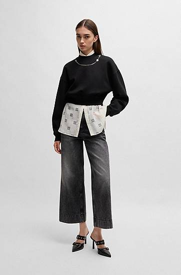 Риза BOSS Oversized Blouse with Burnout Logo Print Бяло | 50531562, 1