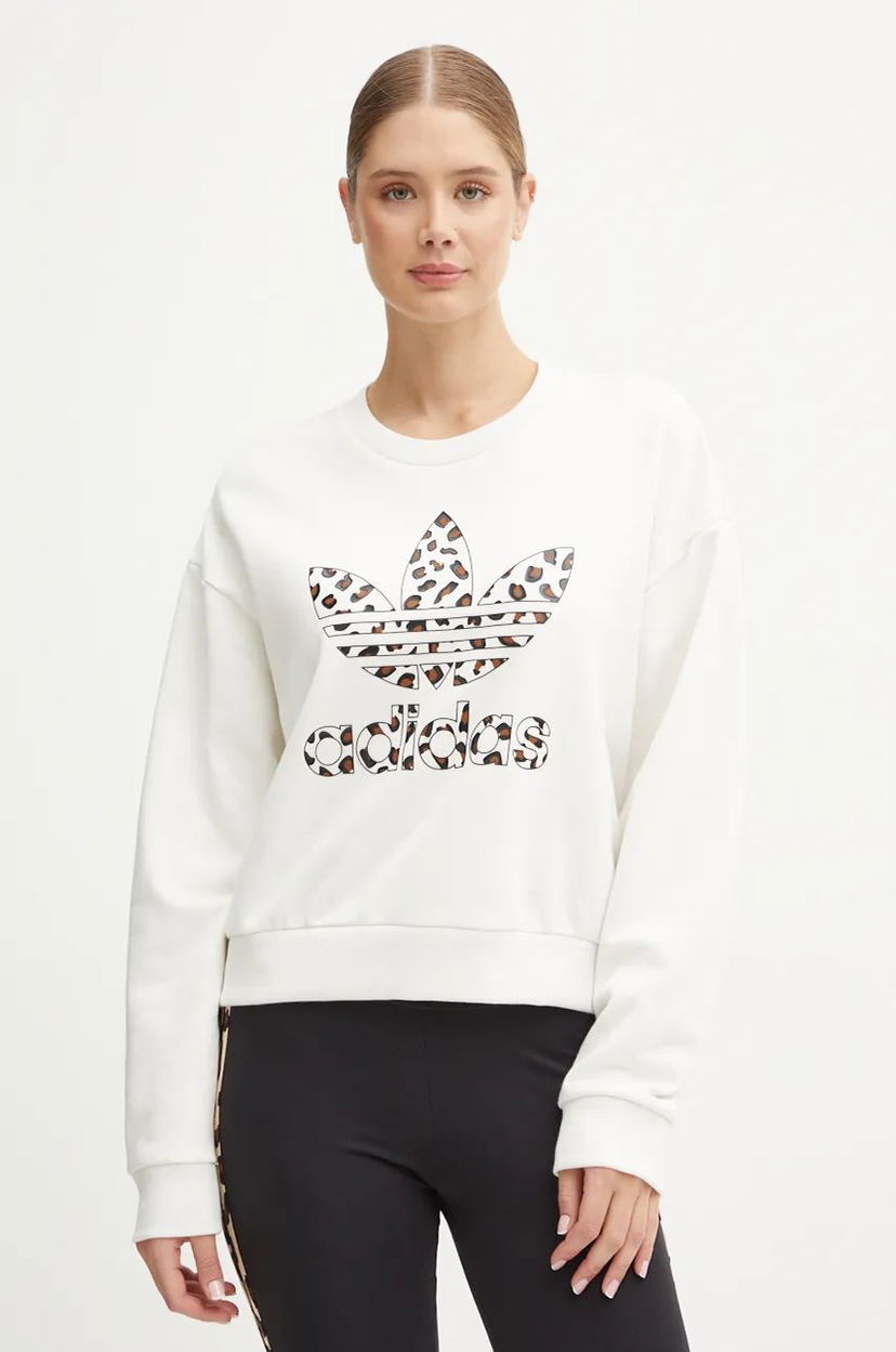 Суитчър adidas Originals Leopard Crewneck Sweatshirt Бяло | IW8477