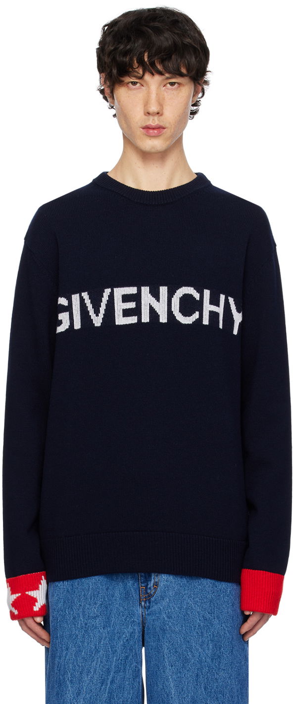 Пуловер Givenchy Jacquard Sweater Тъмно синьо | BM90QP4YH4409