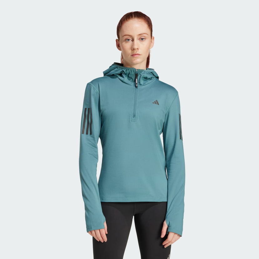 Суитчър adidas Performance Own The Run Winterized Hooded Running Top Тюркоазено | JW9651