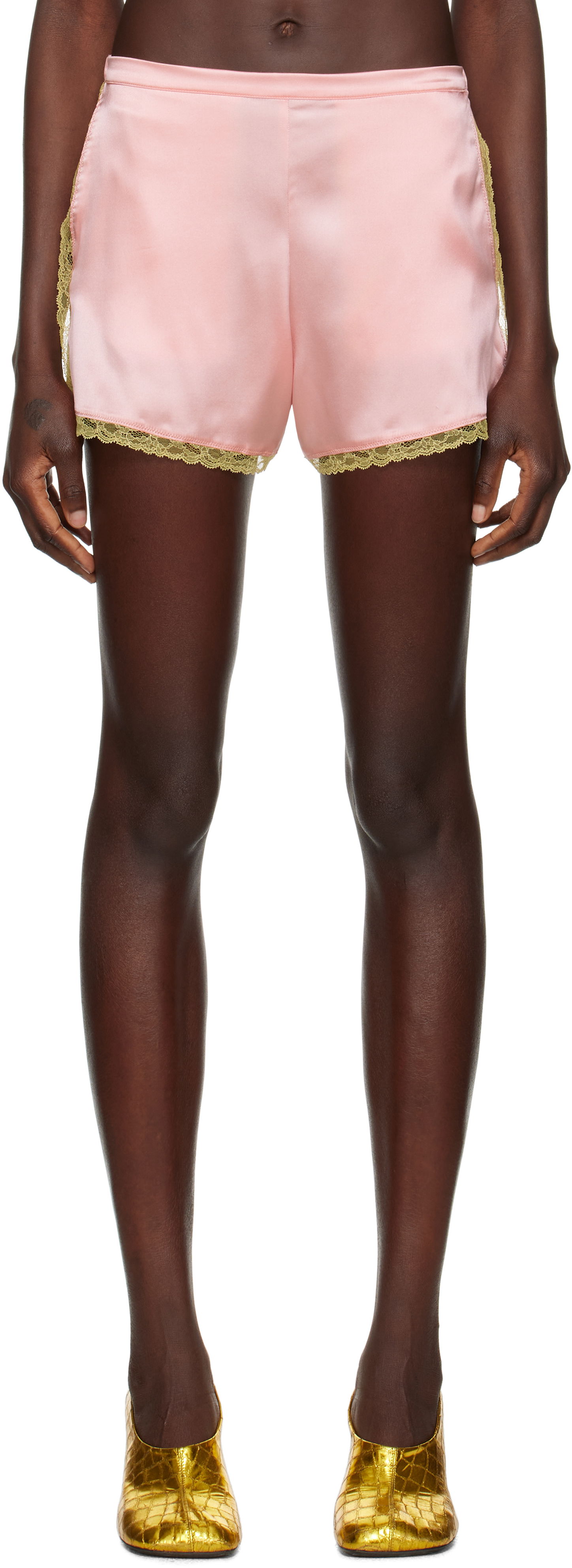 Къси панталони Dries Van Noten Dries Van Noten Silk Lace Trim Mini Shorts Розово | 251-010911-1032, 0