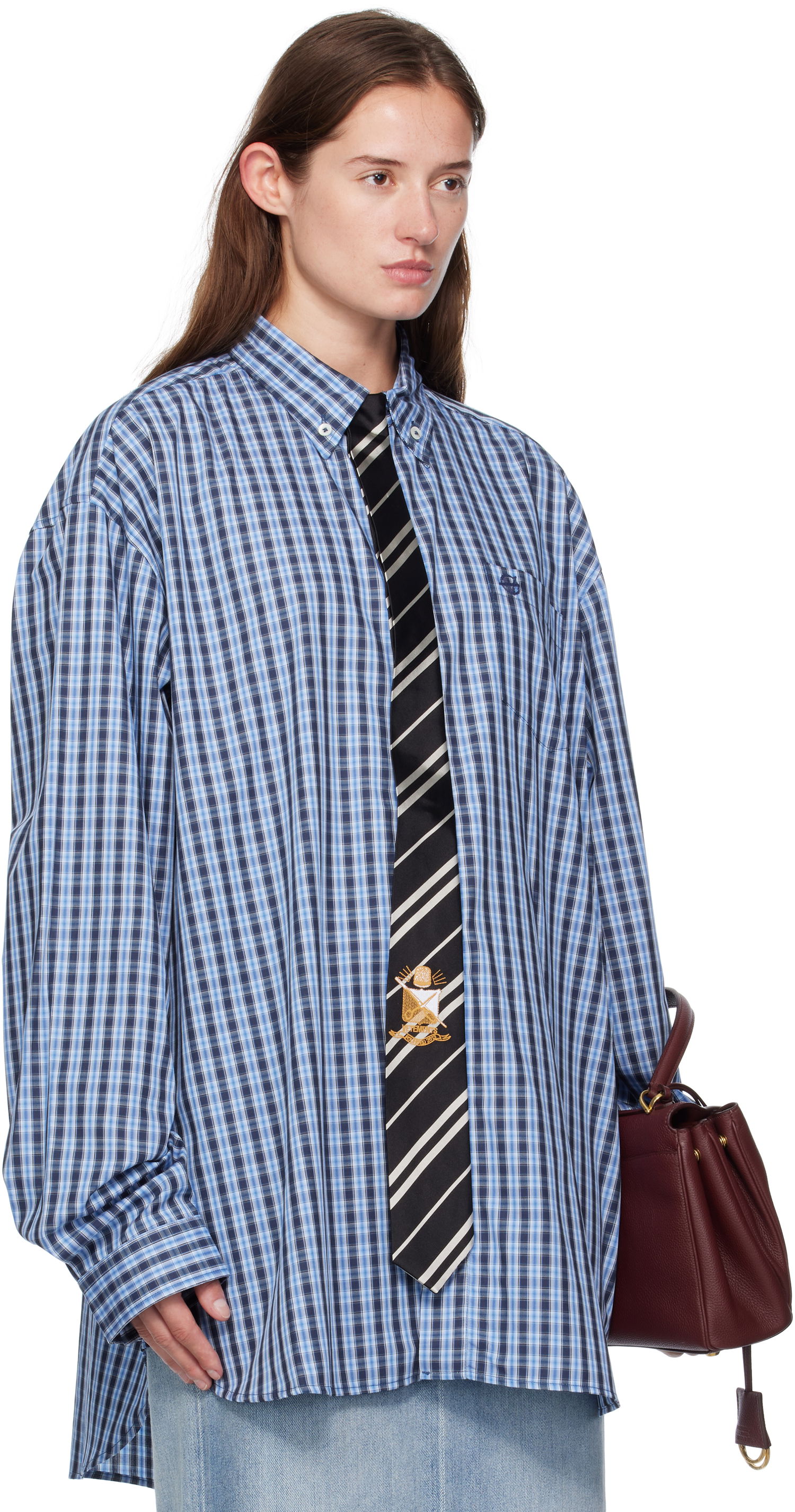 Риза VETEMENTS Vetements Tie Gingham Shirt Синьо | UH76SH280CN, 1