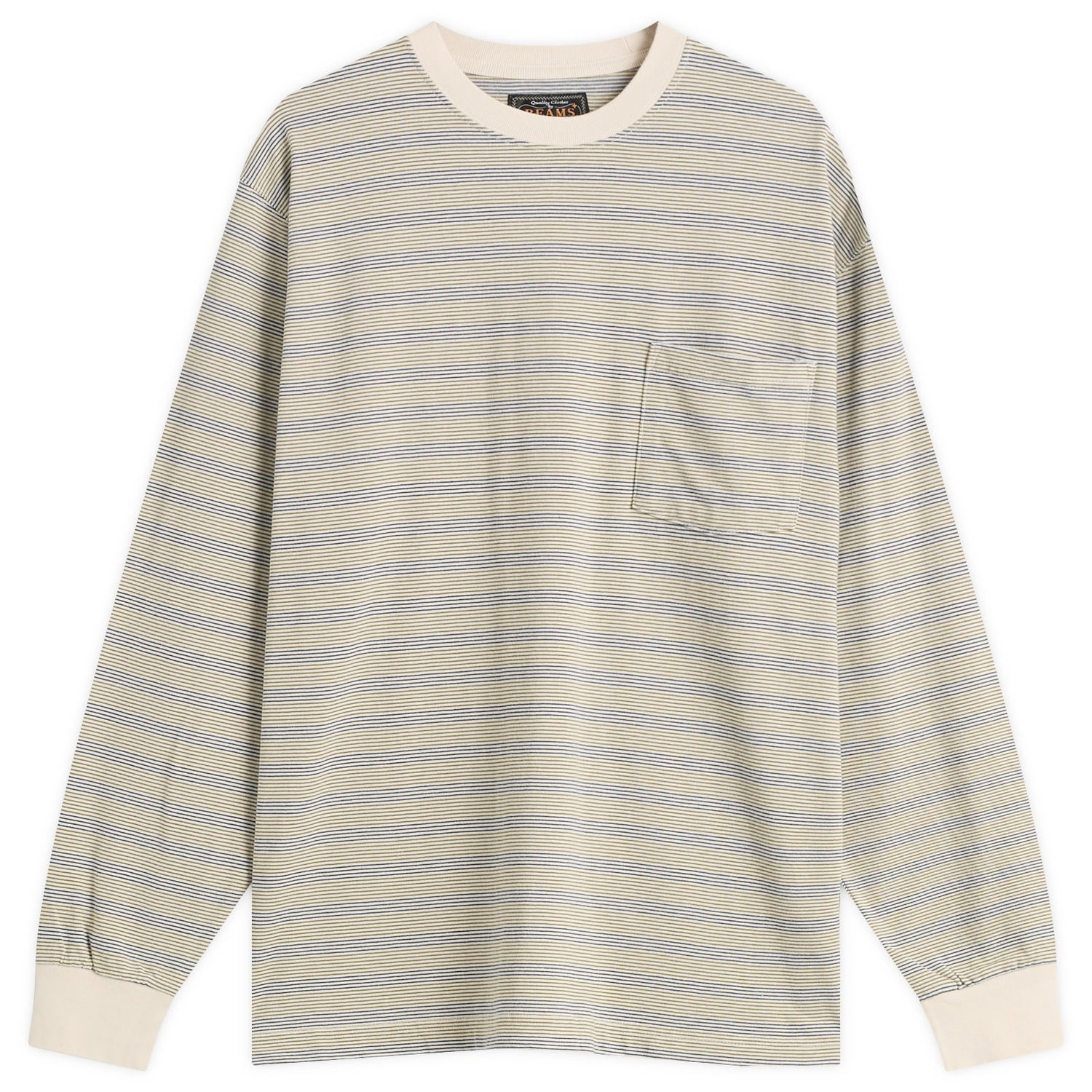 Тениска BEAMS Beams Plus Long Sleeve Striped Pocket Tee Бежово | 3814-0087-048-05, 0
