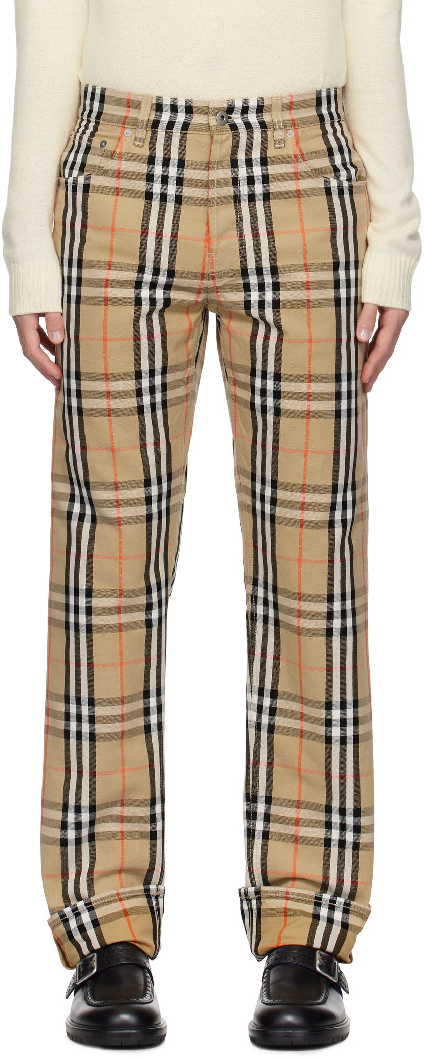 Панталони Burberry Check Trousers Бежово | 8096639