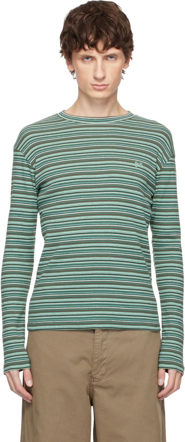 Rib Knit Multi-Stripe Long Sleeved T-shirt