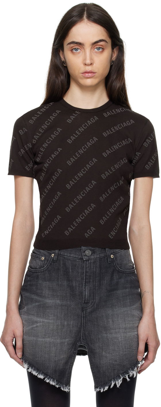 Пуловер Balenciaga Mini Allover Кафяво | 706302 T3234, 0