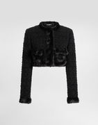Dolce & Gabbana Single-Breasted Cropped Bouclé Jacket with Fur Trim