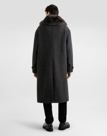 Палта Dolce & Gabbana Wool Chevron Coat with Fur Collar Сиво | G047VZFC2E6S8030, 2