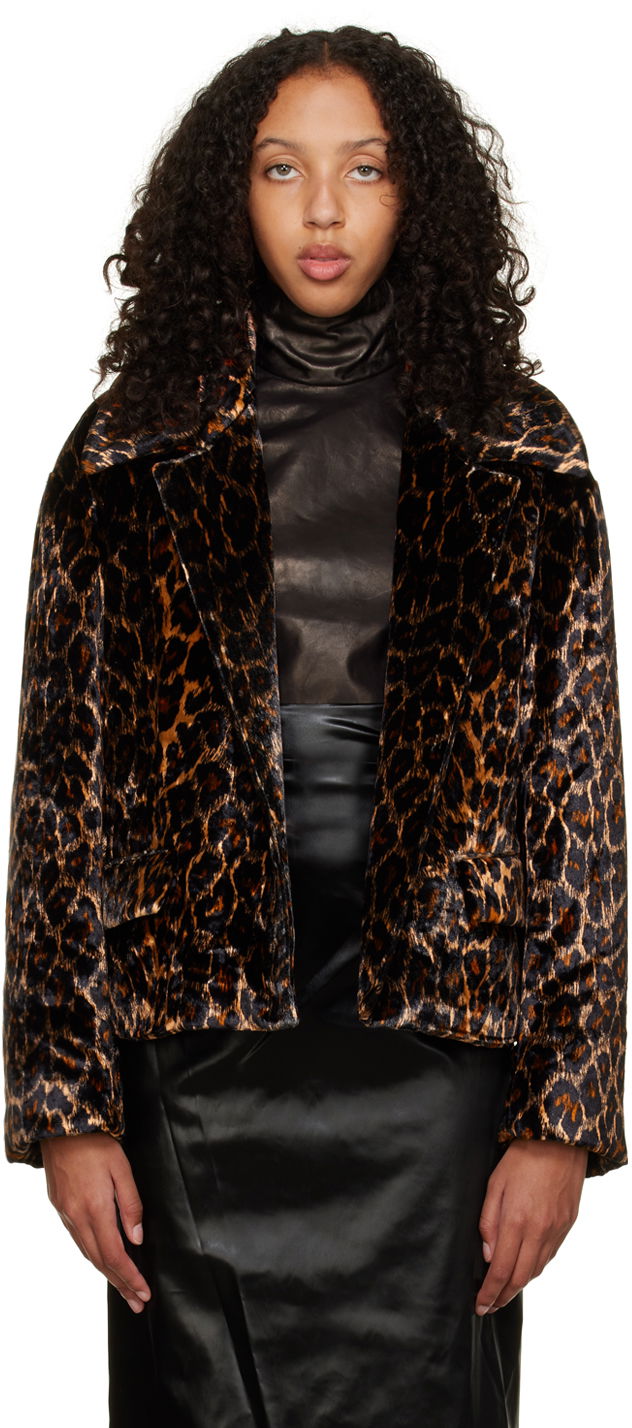 Яке бомбър Dries Van Noten Leopard Faux-Fur Cropped Jacket Кафяво | 222-010533-5258