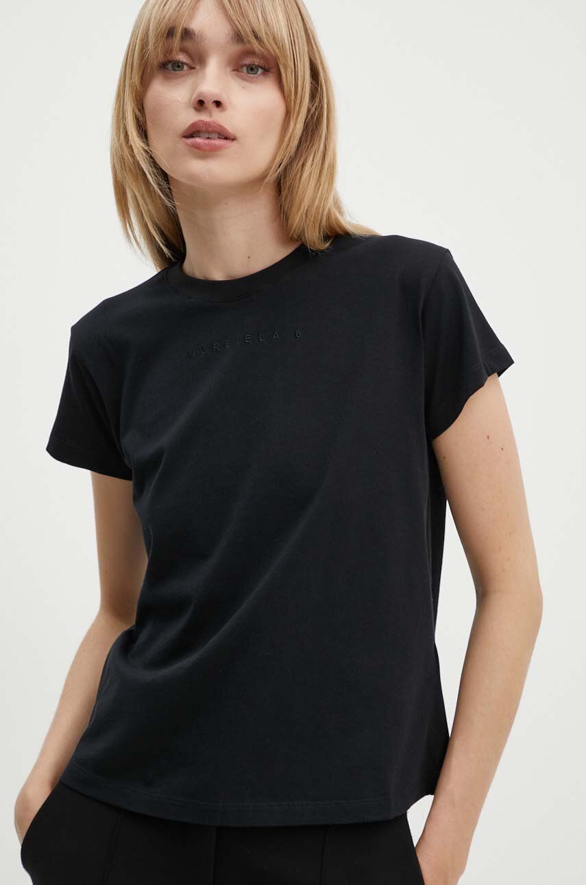 Тениска Maison Margiela MM6 Maison Margiela Black Embroidered Logo T-Shirt Черно | S52GC0247.S24312, 0