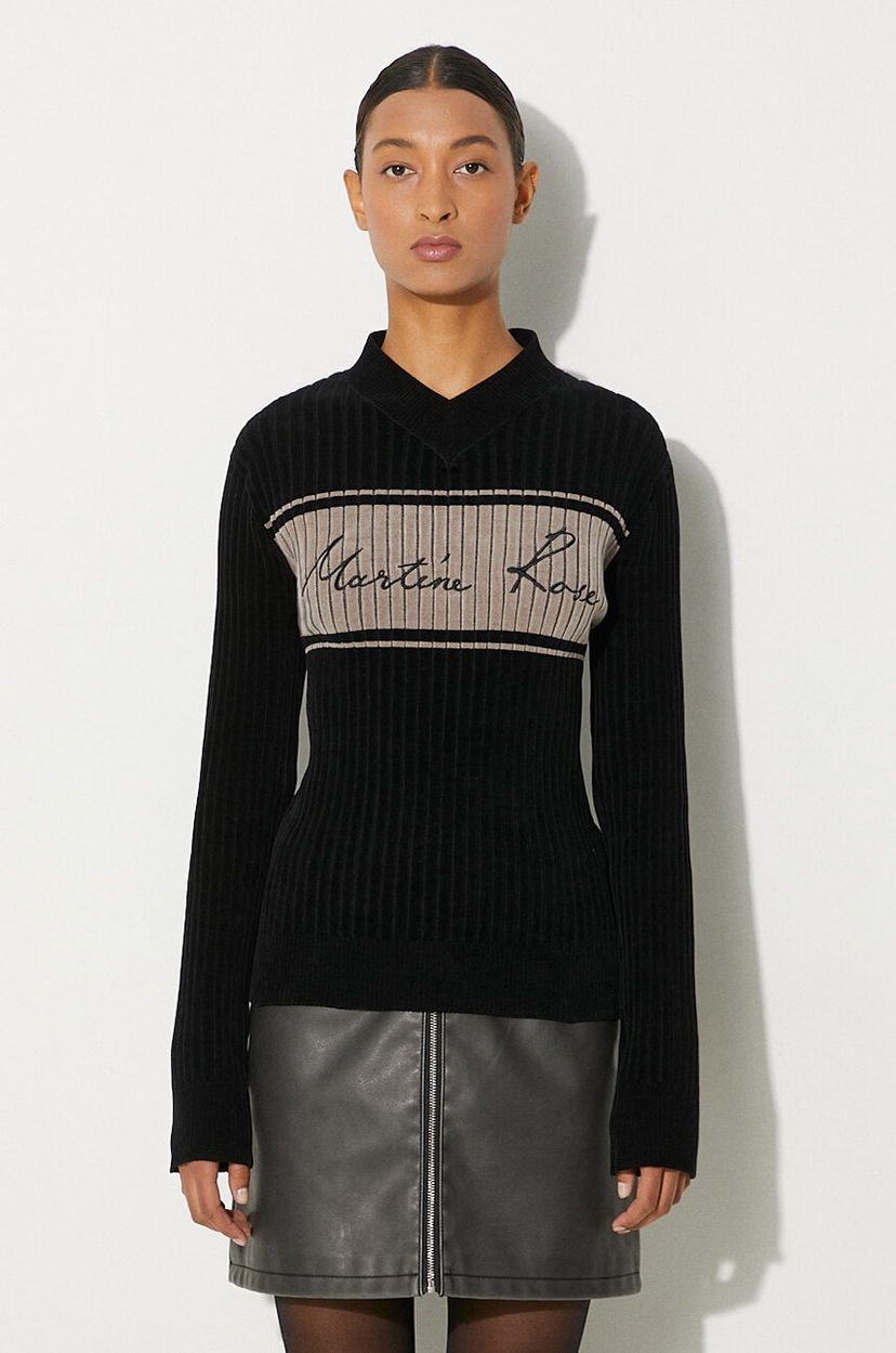 Пуловер Martine Rose Martine Rose Chenille Ribbed V-Neck Jumper Черно | 946YA02008