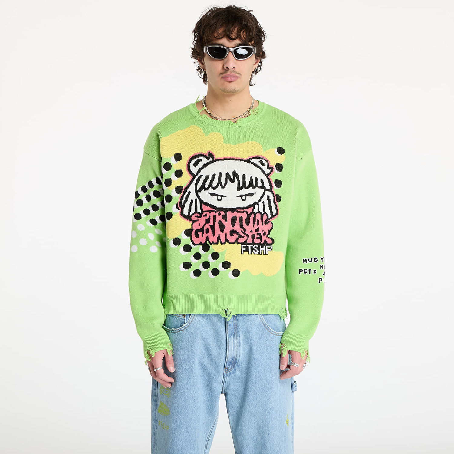 Суитчър Footshop Spiritual Gangster Graphic Knit Sweater Зелено | FTSHP_391, 0