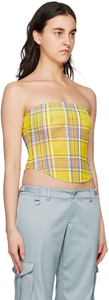 Съкратен топ Miaou Miaou Peri Plaid Corset T-Shirt Жълто | 7018PM1DNP, 3