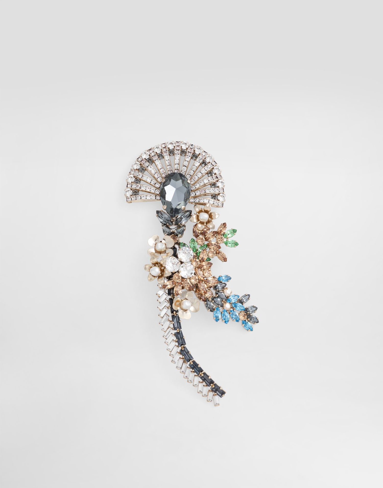 Значка Dolce & Gabbana Maxi Floral Fan Brooch with Cascading Rhinestones and Metal Details Многоцветен | WPR7F6W111187579, 0