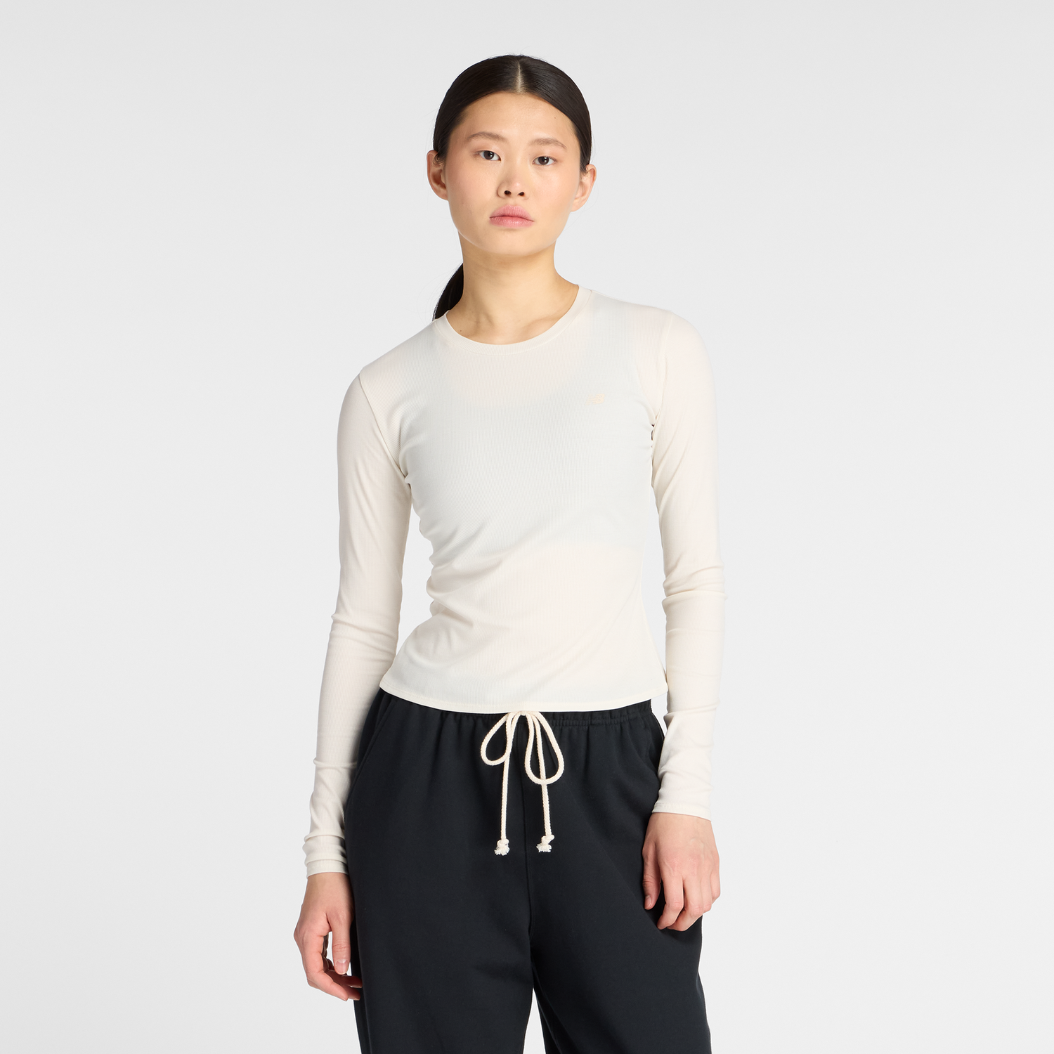 Тениска New Balance Fitted Ribbed Long Sleeve Top Бяло | NBWT53133PEF, 0