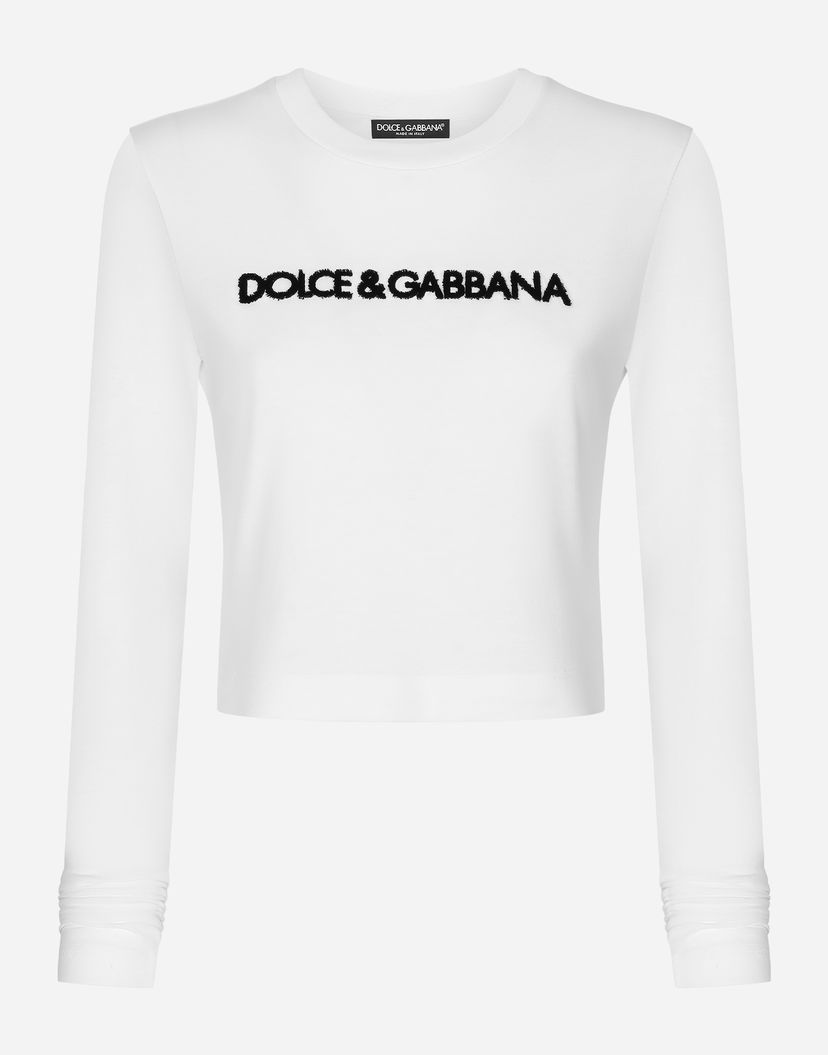 Тениска Dolce & Gabbana Long-sleeved T-shirt With Logo Бяло | F8U49ZFU7EQW0800