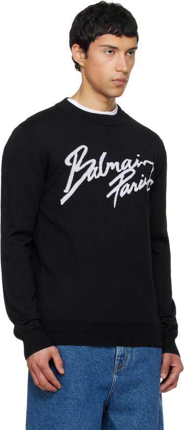 Пуловер Balmain Merino Wool Crewneck Sweater with Cursive Paris Logo Черно | GH1KD000KJ61, 1