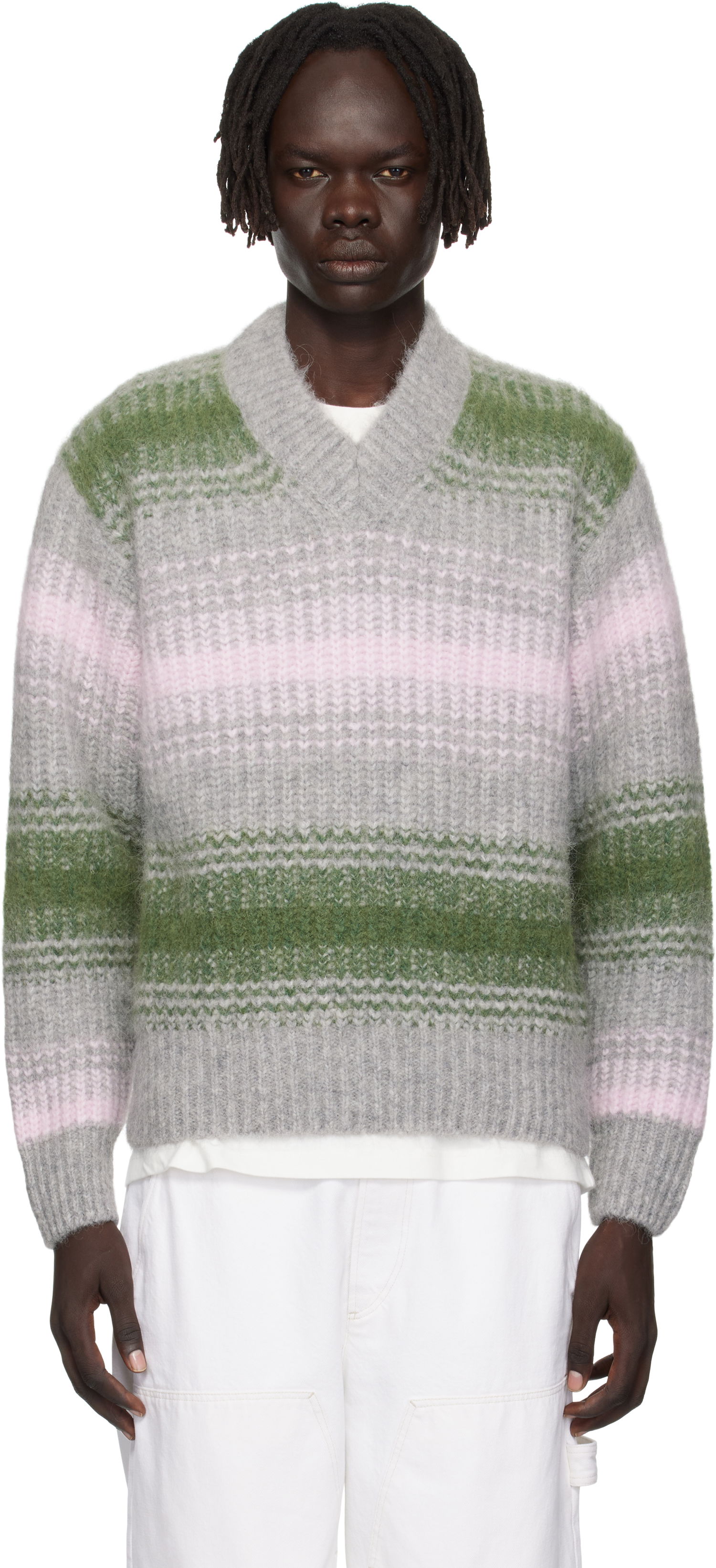 Пуловер KENZO Kenzo Paris 'Speed Stripe' V-Neck Sweater Сиво | FF65PU7423CG, 0